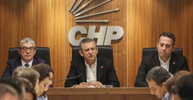 CHP Chair Özgür Özel (C) attends his party's meeting, Istanbul, Türkiye, Jan. 18, 2025. (AA Photo)