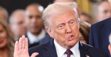 U.S. President Donald Trump takes oath on the day of his Presidential Inauguration at the Rotunda of the U.S. Capitol in Washington, U.S., Jan. 20, 2025. (Reuters Photo)