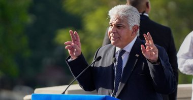 Panama's President Jose Raul Mulino gives a speech during the ceremony to mark the 25th anniversary of the United States' handover of the interoceanic Panama Canal to Panama, in Panama City, Dec. 31, 2024. (AFP Photo)