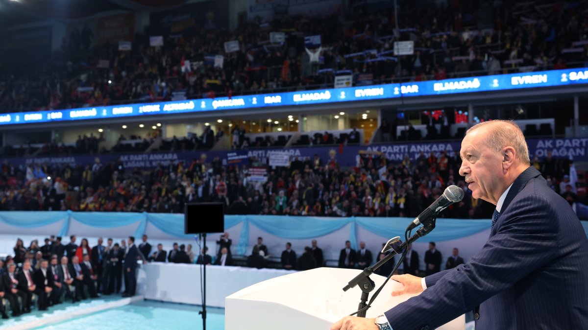 President Recep Tayyip Erdoğan addresses the Justice and Development Party (AK Party) congress, Ankara, Türkiye, Jan. 21, 2025. (AA Photo)