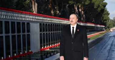 Azerbaijani President Ilham Aliyev attends the &quot;Black January&quot; commemoration ceremony for those who lost their lives in the massacre in 1990, Baku Martyrs&#039; Cemetery, Baku, Azerbaijan, Jan. 20, 2025. (AA Photo)