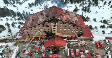 A drone view shows the aftermath of a fire at a hotel in the ski resort of Kartalkaya in Bolu, Jan. 21, 2025. (Reuters Photo)