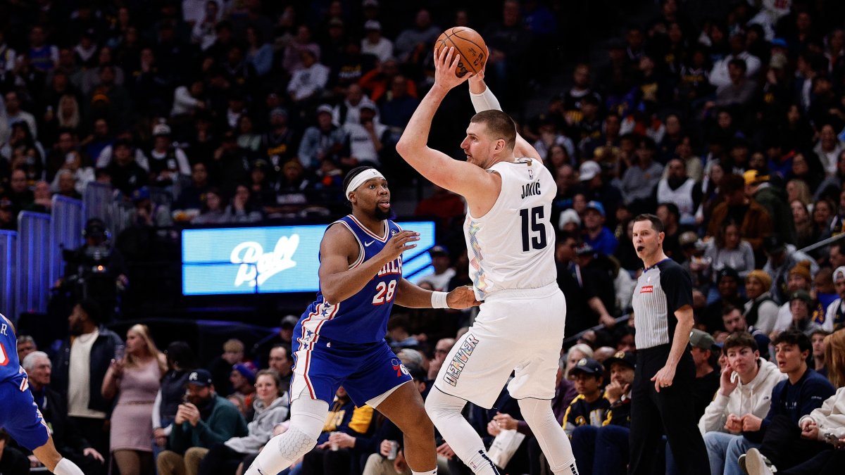 Denver Nuggets center Nikola Jokic (15) controls the ball as Philadelphia 76ers forward Guerschon Yabusele (28) guards in the third quarter at Ball Arena, Denver, Colorado, U.S., Jan 21, 2025. (Reuters Photo)