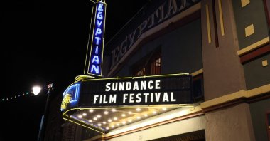 An evening view of the Egyptian Theatre marquee during the 2024 Sundance Film Festival, in Park City, Utah, U.S., Jan. 18, 2024. (AFP Photo)