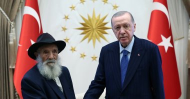 President Recep Tayyip Erdoğan poses with Ahmet Uğurlu during the latter&#039;s visit to the Presidential Complex, Ankara, Türkiye, Jan. 20, 2025. (AA Photo)