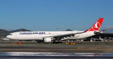 An Airbus A330-303 from Turkish Airlines is on the runway ready to take off from Barcelona airport, Barcelona, Spain, Oct. 8, 2024. (Reuters Photo)