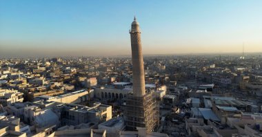 A drone shows an aerial view of Mosul and the Grand al-Nuri Mosque, which was rebuilt after it was blown up by Daesh terrorists, Iraq, Jan. 9, 2025. (Reuters Photo)
