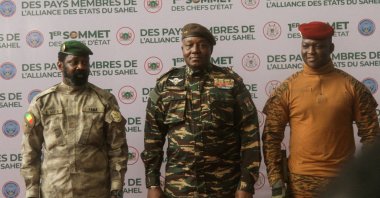 Heads of state of Mali&#039;s Assimi Goita, Niger&#039;s Gen. Abdourahamane Tiani and  Burkina Faso&#039;s Capt. Ibrahim Traore pose for photographs in Niamey, Niger, July 6, 2024. (Reuters Photo)