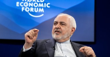 Iran&#039;s Vice-President for strategic affairs Mohammad Javad Zarif gestures as he addresses the audience during the World Economic Forum (WEF) annual meeting in Davos, Jan. 22, 2025. (AFP Photo)