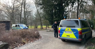 German police secure a park, where two people were killed in a knife attack, in Aschaffenburg, Jan. 22, 2025. (EPA Photo)