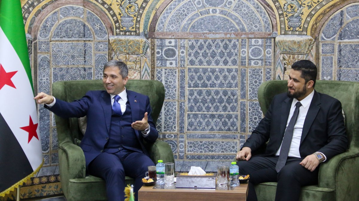 Justice and Development Party (AK Party) Deputy Chair Zafer Sırakaya (L) meets with Idlib Governor Mohammad Abdul Rahman, Idlib, Syria, Jan. 22, 2025. (AA Photo)