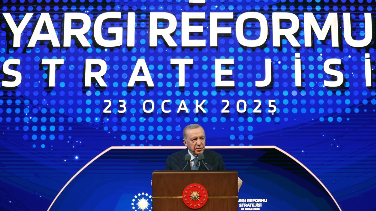 President Recep Tayyip Erdoğan speaks at the fourth judicial reform strategy meeting, Ankara, Türkiye, Jan. 23, 2025. (AA Photo)