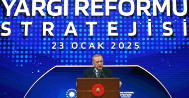 President Recep Tayyip Erdoğan speaks at the fourth judicial reform strategy meeting, Ankara, Türkiye, Jan. 23, 2025. (AA Photo)