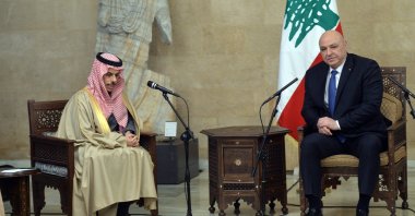 Lebanese President Joseph Aoun (Right) meets with Saudi Arabia&#039;s Foreign Minister Prince Faisal bin Farhan al-Saud (Left) at the Presidential Palace in Baabda, Lebanon, Jan. 23, 2025. (EPA Photo)