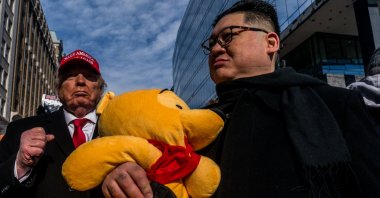 Some supporters of U.S. President Donald Trump, who gather at Capital One Arena during his inauguration ceremony, wear costumes depicting him and North Korea’s Kim Jong Un, Washington, U.S., Jan. 20, 2025. (AA Photo)