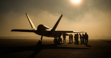 Engineers stand by Bayraktar&#039;s unmanned fighter jet Kızılelma after a flight test at the Çorlu Flight Training and Test Center, Tekirdağ, northwestern Türkiye, Jan. 18, 2025. (AA Photo)