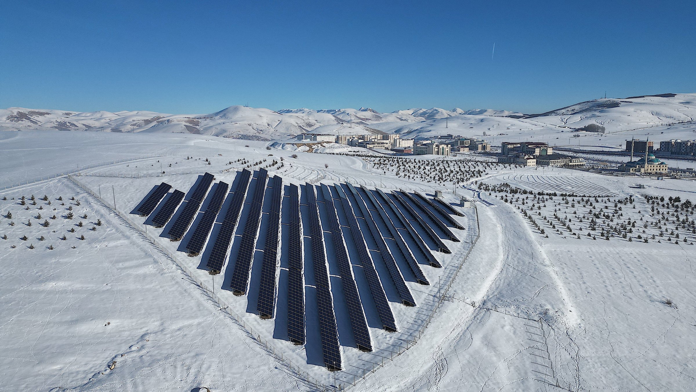 A solar power plant is seen in Bayburt province, northeastern Türkiye, Jan. 8, 2025. (AA Photo)