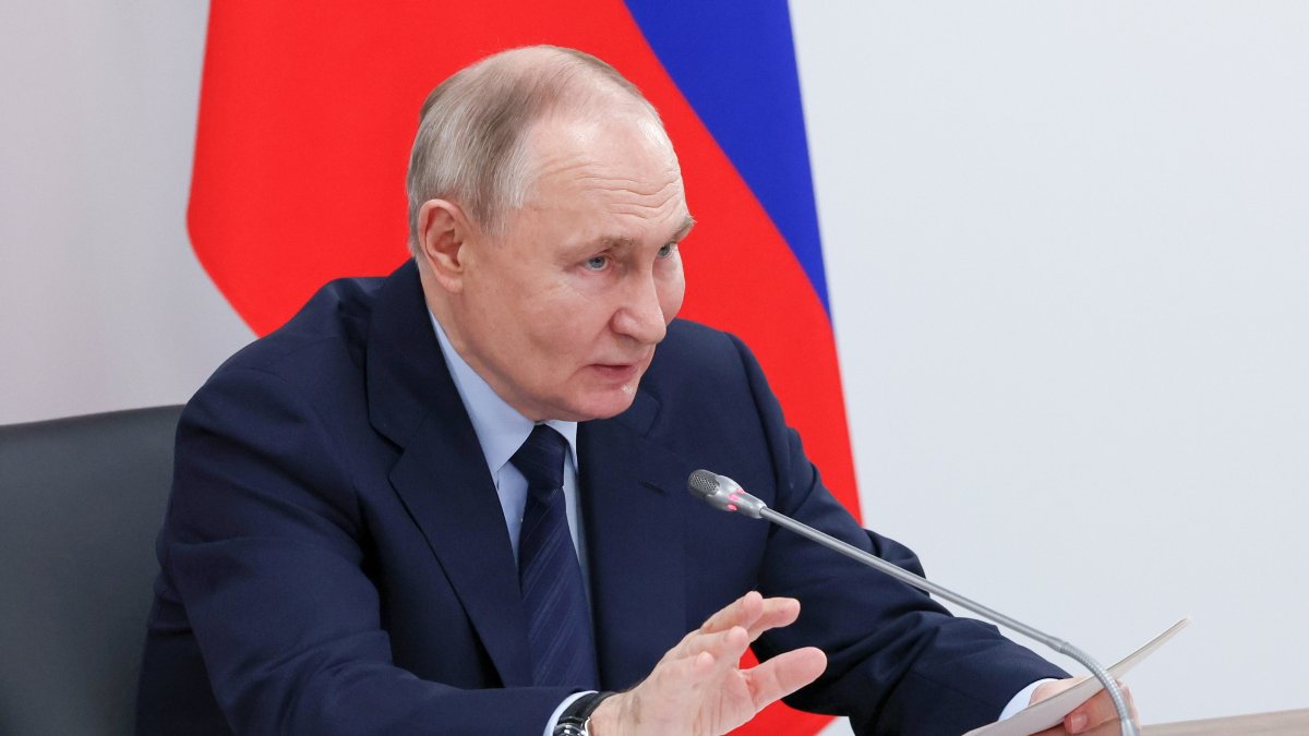 Russian President Vladimir Putin chairs a meeting on the development of unmanned aircraft at the Samara research and production center for unmanned aircraft systems, in Samara, Russia, Jan. 28, 2025. (EPA Photo)