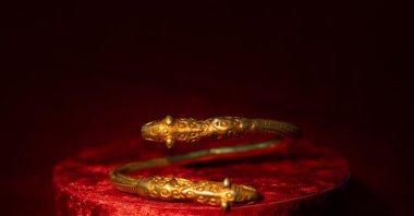 A golden bracelet discovered in the Atyrau region of Kazakhstan, Jan 27, 2025. (AA Photo)