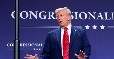 U.S. President Donald Trump speaks during a House Republican members conference meeting in Trump National Doral resort, Miami, Florida, U.S., Jan. 27, 2025. (Reuters Photo)