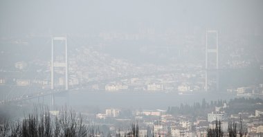 The 15 July Martyrs Bridge shrouded in fog in Istanbul, Türkiye, Jan. 27, 2025. (AA Photo) 