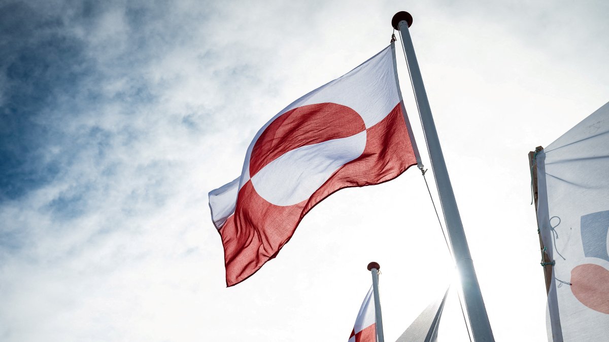 Greenland&#039;s flag flutters at the Inussivik hall in Nuuk, Greenland, April 6, 2021. (Reuters Photo)