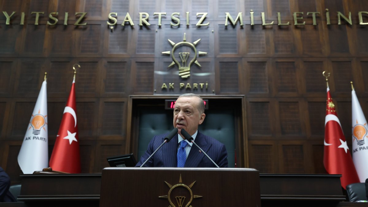 President Recep Tayyip Erdoğan speaks at a parliamentary meeting of his ruling Justice and Development Party (AK Party), Ankara, Türkiye, Jan. 29, 2025. (AA Photo)