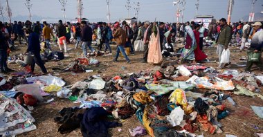Devotees walk near the scene of the stampede during the Kumbh Mela festival near Sangam Ghat Prayagraj, Uttar Pradesh, India, Jan. 29, 2025. (EPA Photo)