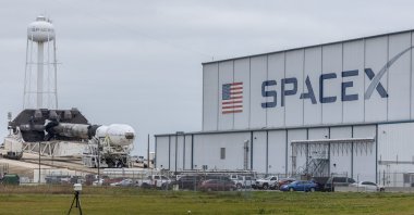 The Blue Ghost Mission 1 payload on a SpaceX Falcon 9 rocket is moved from the SpaceX building at Kennedy Space Center to NASA&#039;s Launch Complex 39A as part of launch preparations at the agency&#039;s Kennedy Space Center in Cape Canaveral, Florida, U.S., Jan. 14, 2025. (EPA Photo)