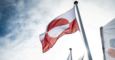 Greenland&#039;s flag flutters at the Inussivik hall in Nuuk, Greenland, April 6, 2021. (Reuters Photo)