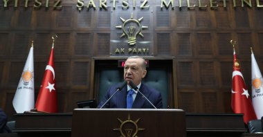 President Recep Tayyip Erdoğan speaks at a parliamentary meeting of his ruling Justice and Development Party (AK Party), Ankara, Türkiye, Jan. 29, 2025. (AA Photo)