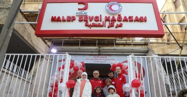 The Turkish Red Crescent team attends the opening of a new aid center, Aleppo, Syria, Jan. 29, 2025. (AA Photo)