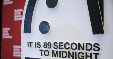 The 2025 Doomsday Clock time is displayed after the time revealed by The Bulletin of the Atomic Scientists at the U.S. Institute of Peace, Washington D.C., U.S., Jan. 28, 2025. (AFP Photo)