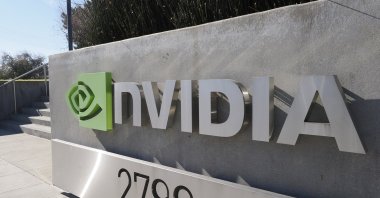 Exterior view and signage at Nvidia Corporation headquarters in Santa Clara, California, U.S., Jan. 28, 2025. (EPA Photo)