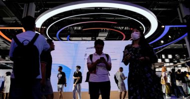 An Alibaba sign is seen at the World Artificial Intelligence Conference (WAIC), Shanghai, China, July 6, 2023. (Reuters Photo)