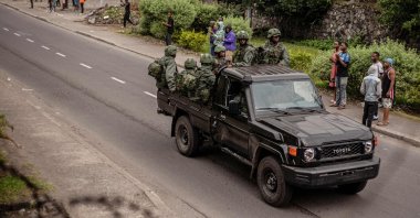 M23 rebels travel in a pickup truck through a street in Goma, DR Congo, Jan. 29, 2025. (AFP Photo)
