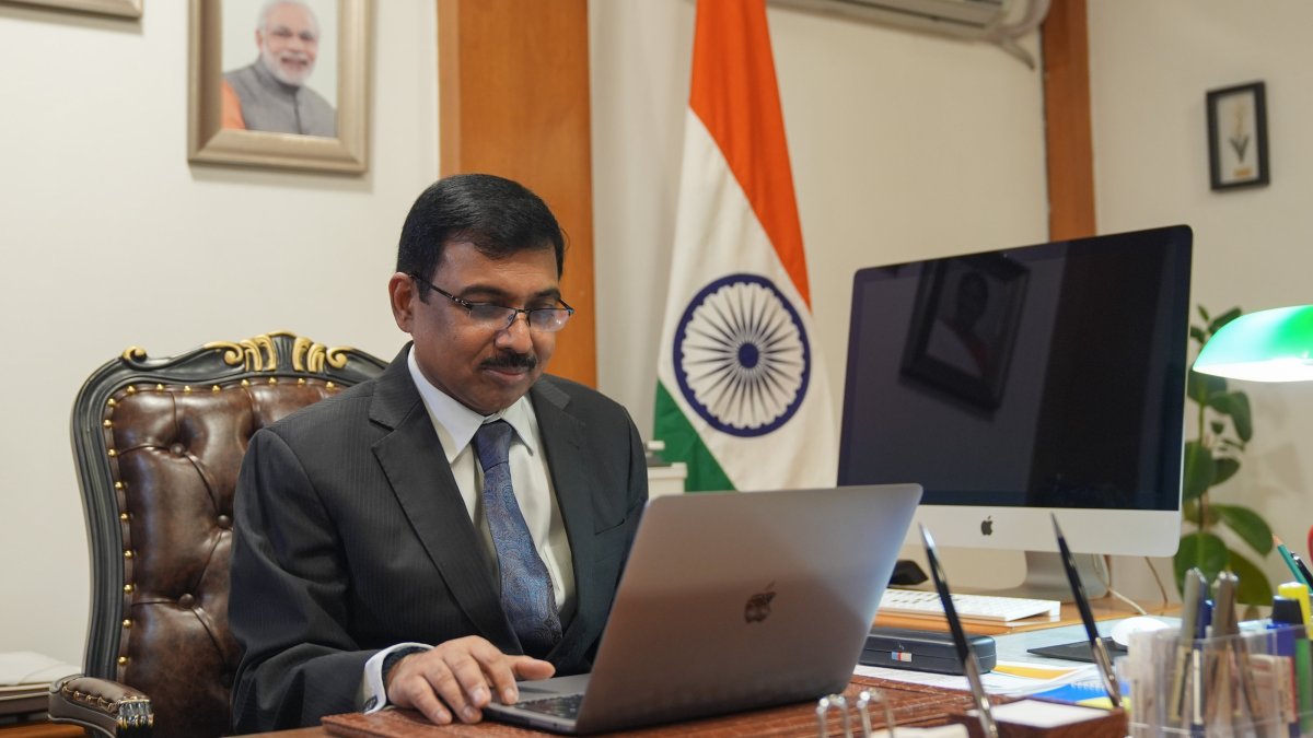 India&#039;s Ambassador to Ankara Muktesh Pardeshi at his office in Ankara, Türkiye, Jan. 6, 2025. (AA Photo)