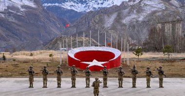 Turkish gendarmerie officers stand at attention, eastern Hakkari province, Türkiye, Dec. 16, 2024. (AA Photo)