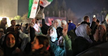 People celebrate in the streets after Syrian leader Ahmed al-Sharaa was named president to oversee a transitional period in Damascus, Syria, Jan. 29, 2025. (EPA Photo)