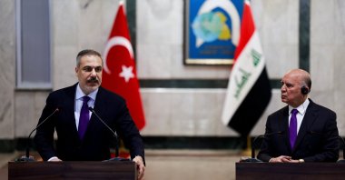 Foreign Minister Hakan Fidan and Iraqi Foreign Minister Fuad Hussein attend a news conference, Baghdad, Iraq, Jan. 26, 2025. (REUTERS Photo)