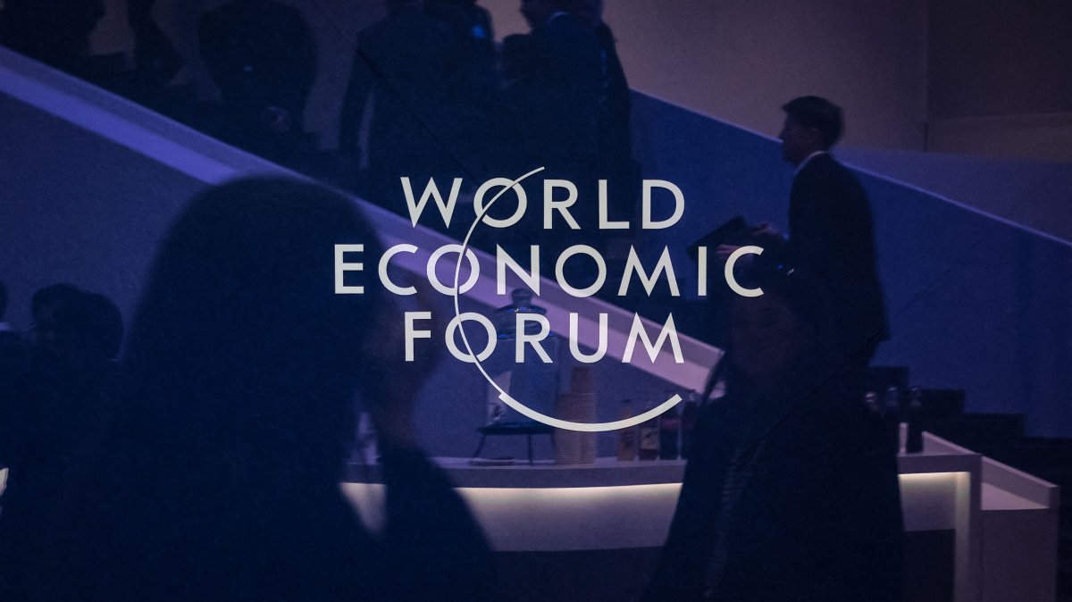 This photograph shows a sign of the World Economic Forum (WEF) at the Congress center, during the WEF annual meeting in Davos, Switzerland, Jan. 20, 2025. (AFP Photo)