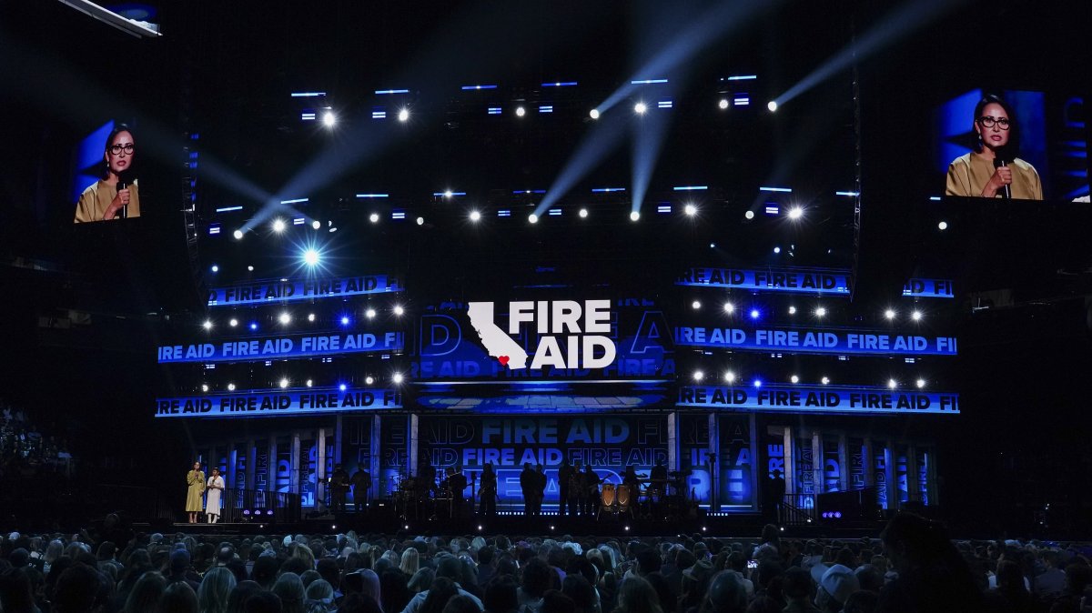 A general view of atmosphere during the FireAid benefit concert at Intuit Dome in Inglewood, California, U.S., Jan. 30, 2025. (AP Photo)