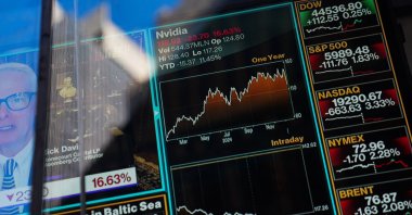 Television graphics are seen in the window of the Nasdaq headquarters in Times Square, New York City, U.S., Jan. 27, 2025. (AFP Photo)
