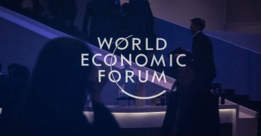 This photograph shows a sign of the World Economic Forum (WEF) at the Congress center, during the WEF annual meeting in Davos, Switzerland, Jan. 20, 2025. (AFP Photo)