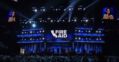 A general view of atmosphere during the FireAid benefit concert at Intuit Dome in Inglewood, California, U.S., Jan. 30, 2025. (AP Photo)