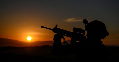 A Turkish soldier patrols near the border wall between Türkiye and Iran, Van, eastern Türkiye, Nov. 1, 2024. (AFP Photo)