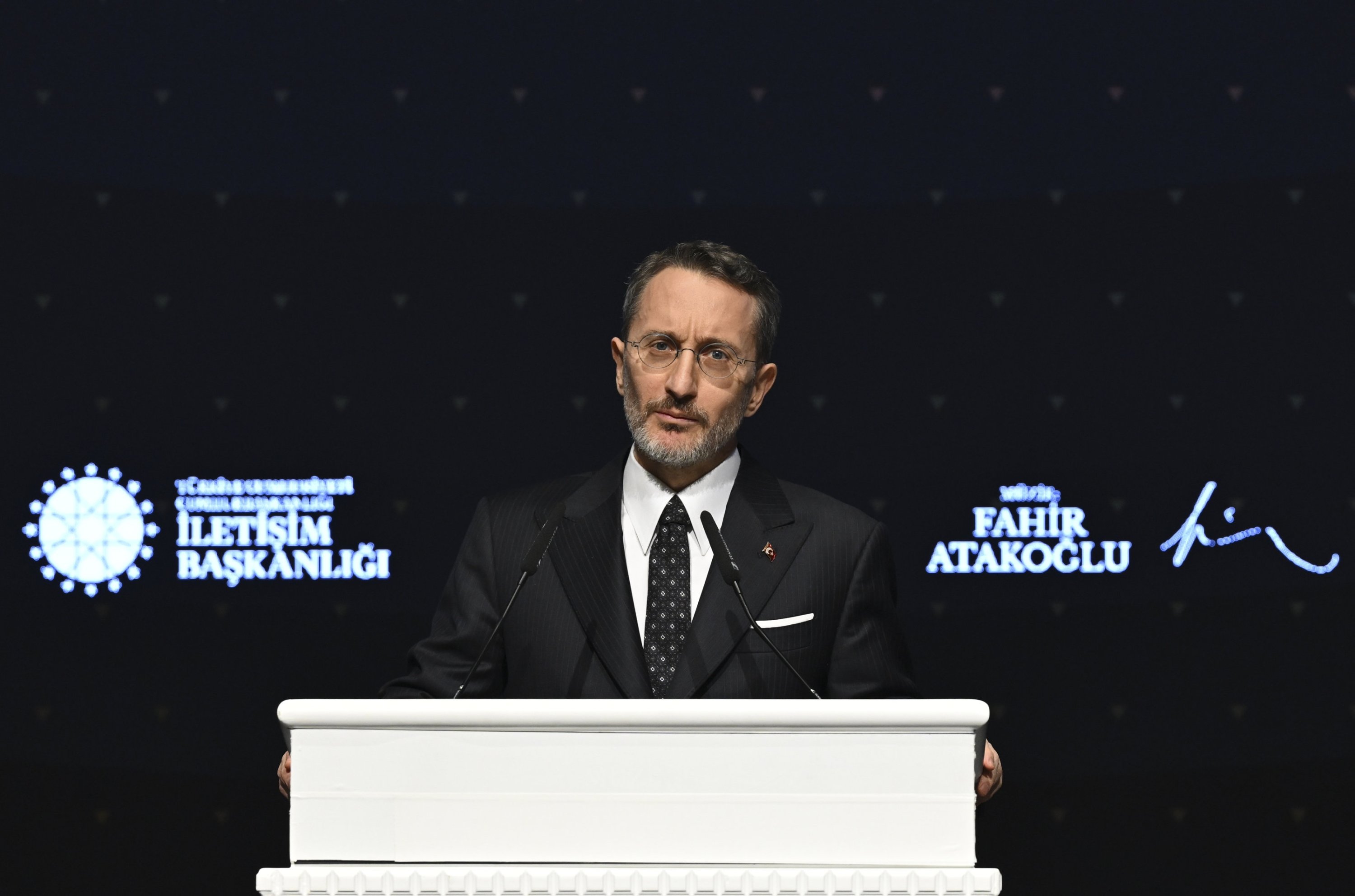 Presidential Communications Director Fahrettin Altun delivers his speech at the premiere of 