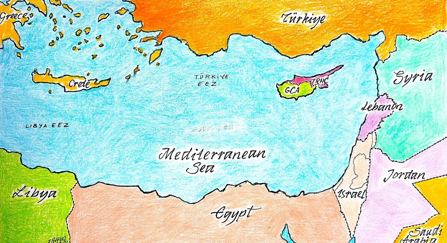 "Greece and GCA also try to exclude Türkiye, the country with the longest shore in the Eastern Mediterranean, from the regional energy equilibrium through initiatives such as the Euro-Med Forum." (Illustration by Erhan Yalvaç)