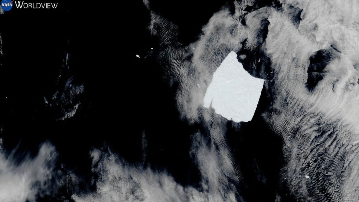 The A23a iceberg (CR) drifting toward the South Georgia Islands in the Southern Ocean, Jan. 31, 2025. (NASA Handout via AFP Photo)