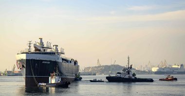 The world's longest wind-powered cargo ship, Neoliner Origin, leaves after its launching ceremony at the Turkish port of Tuzla, outside Istanbul, Türkiye, Jan. 30, 2025. (AFP Photo)